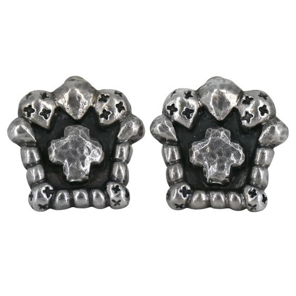 Dian Malouf Sterling Silver Hammered Cross Clip On Earrings - Picture 1 of 8